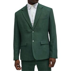 Nova Men Shepton Solid Green Textured Two-Button Blazer Jacket Medium